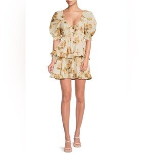 NEW WEWOREWHAT Floral Ruffle Mini puff sleeve Dress Small